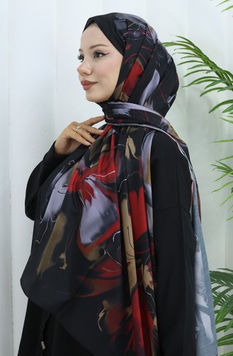 Patterned Soft Shawl 70316-06 Black Claret Red 70316-06