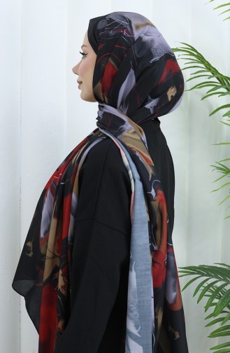 Patterned Soft Shawl 70316-06 Black Claret Red 70316-06