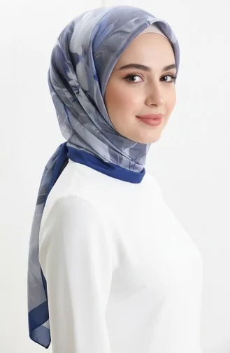 شال ناعم منقوش 70316-07 أزرق داكن رمادي 70316-07
