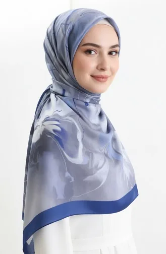 شال ناعم منقوش 70316-07 أزرق داكن رمادي 70316-07