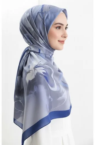 شال ناعم منقوش 70316-07 أزرق داكن رمادي 70316-07