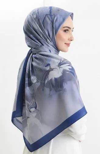 شال ناعم منقوش 70316-07 أزرق داكن رمادي 70316-07