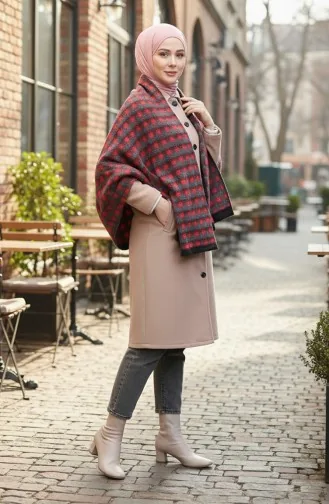 Omuz Şal 1064-01 Siyah Kırmızı