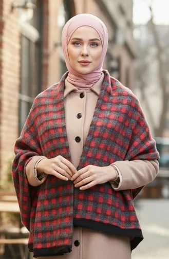 Omuz Şal 1064-01 Siyah Kırmızı