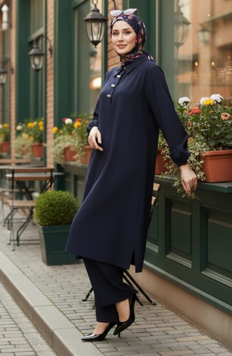 Gömlek Yaka Tunik Pantolon İkili Takım 0123-05 Lacivert