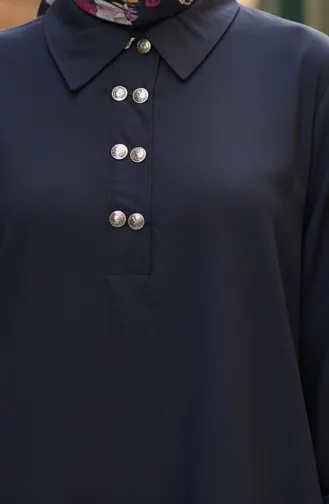 Shirt Collar Tunic Trousers Two Piece Suit 0123-05 Navy Blue 0123-05