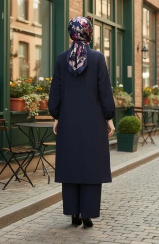 Shirt Collar Tunic Trousers Two Piece Suit 0123-05 Navy Blue 0123-05