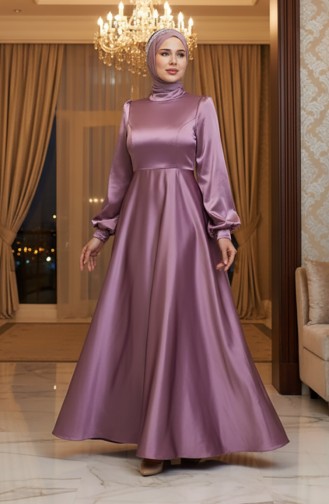 Robe De Soirée Coupe Coupée En Satin 52895-04 Rose Poudré 52895-04