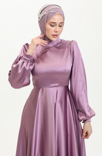 Robe De Soirée Coupe Coupée En Satin 52895-04 Rose Poudré 52895-04