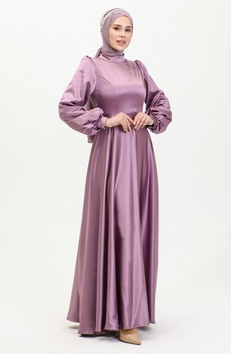 Robe De Soirée Coupe Coupée En Satin 52895-04 Rose Poudré 52895-04