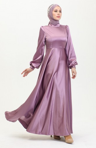 Robe De Soirée Coupe Coupée En Satin 52895-04 Rose Poudré 52895-04