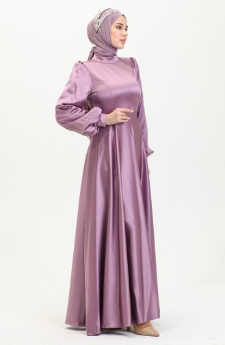 Robe De Soirée Coupe Coupée En Satin 52895-04 Rose Poudré 52895-04