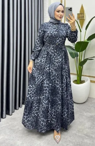 Tunneled Waist Leopard Dress 7130-01 Gray 7130-01