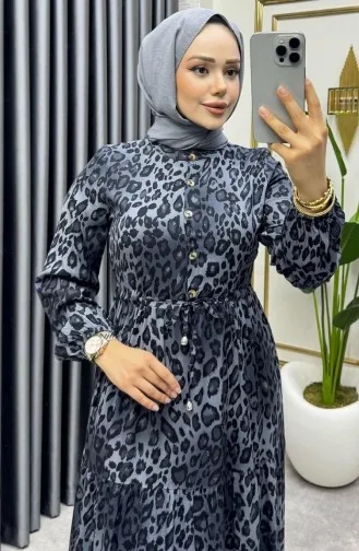 Tunneled Waist Leopard Dress 7130-01 Gray 7130-01