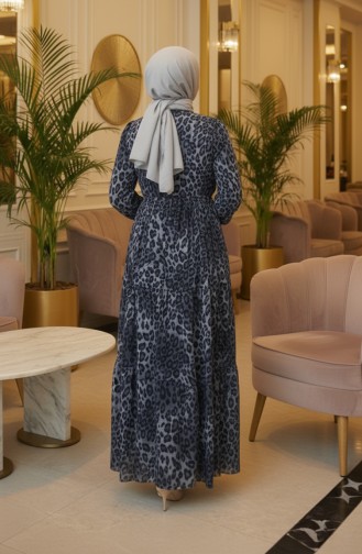 Beli Tünelli Leopar Elbise 7130-01 Gri