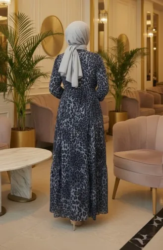 Tunneled Waist Leopard Dress 7130-01 Gray 7130-01