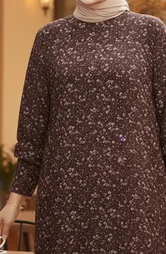 فستان كريب منقوش 7137-01 بني 7137-01