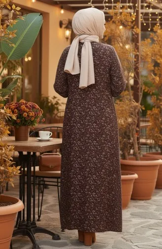 فستان كريب منقوش 7137-01 بني 7137-01