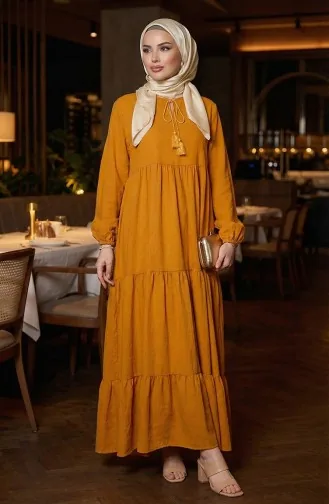 Gelaagde Jurk Met Gelaagde Kraag 4107-14 Mosterd 4107-14