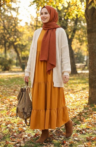 Robe à Volants Et Col à Volants 4107-14 Moutarde 4107-14