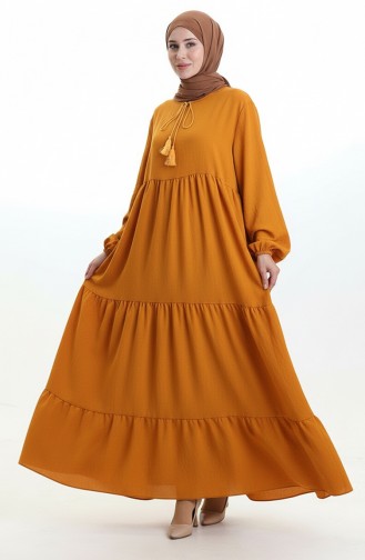 Robe à Volants Et Col à Volants 4107-14 Moutarde 4107-14