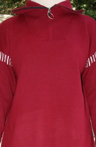 Gebreid Tuniek Met Ritskraag Broek Tweedelig Pak 1061-01 Bordeauxrood 1061-01