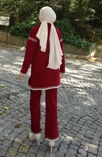 Gebreid Tuniek Met Ritskraag Broek Tweedelig Pak 1061-01 Bordeauxrood 1061-01