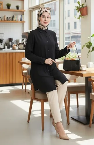 Tunique Boutonnée En Viscose 6116-10 Noir 6116-10