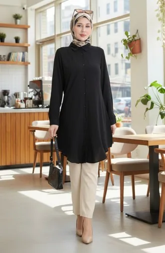 Tunique Boutonnée En Viscose 6116-10 Noir 6116-10