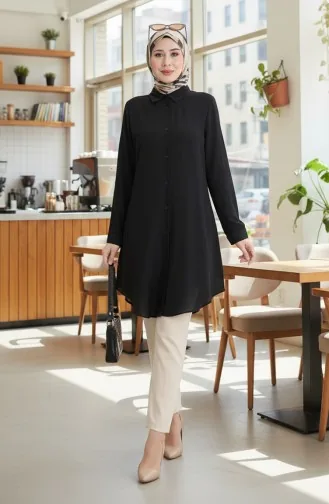 Tunique Boutonnée En Viscose 6116-10 Noir 6116-10