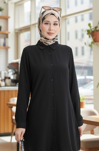 Geknöpfte Viskose Tunika 6116-10 Schwarz 6116-10