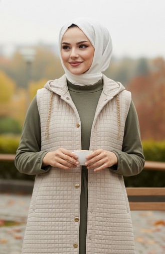 صدرية مبطنة بنمط البقلاوة، مزودة بغطاء رأس وأزرار، لون بيج، رقم الموديل 51340-01 51340-01