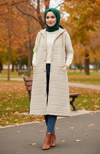 Hooded Button-Down Quilted Vest 51340A-01 Beige 51340A-01