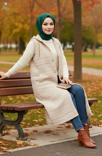 Gewatteerd Vest Met Capuchon En Knoopsluiting 51340A-01 Beige 51340A-01