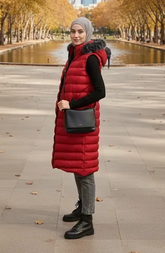 سترة منتفخة بغطاء رأس وسحاب 70030-01 أحمر كلاريت 70030-01