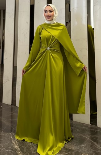 Robe De Soirée En Satin Cape 4664-01 Vert Huile 4664-01