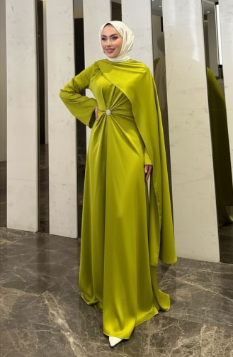 Robe De Soirée En Satin Cape 4664-01 Vert Huile 4664-01