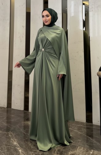 Robe De Soirée En Satin Cape 4664-02 Vert émeraude 4664-02