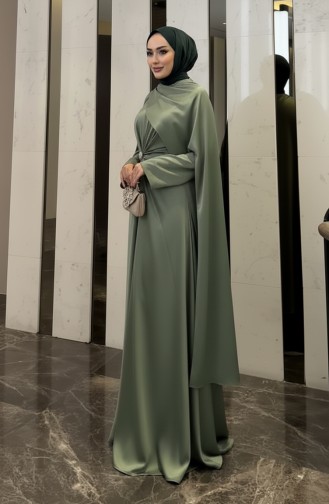 Robe De Soirée En Satin Cape 4664-02 Vert émeraude 4664-02