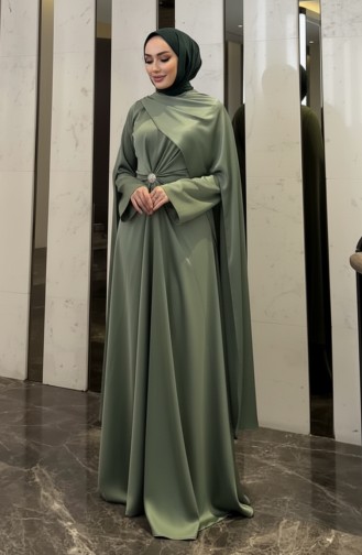 Robe De Soirée En Satin Cape 4664-02 Vert émeraude 4664-02