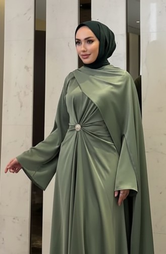 Robe De Soirée En Satin Cape 4664-02 Vert émeraude 4664-02