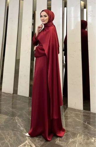 Cape Satin Evening Dress 4664-03 Burgundy 4664-03