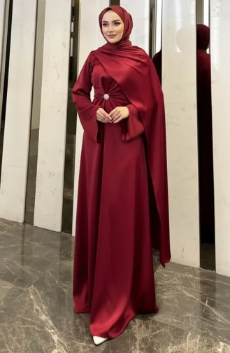 Cape Satin Evening Dress 4664-03 Burgundy 4664-03