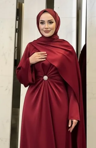 Cape Satin Evening Dress 4664-03 Burgundy 4664-03