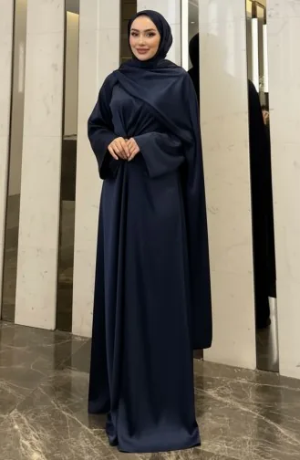 Pelerin Saten Abiye Elbise 4664-04 Lacivert