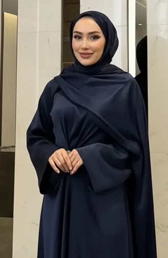 Pelerin Saten Abiye Elbise 4664-04 Lacivert