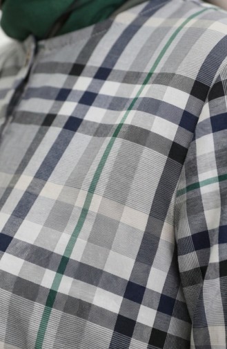 Plaid Patterned Belted Hijab Dress 2218-02 Navy Green 2218-02