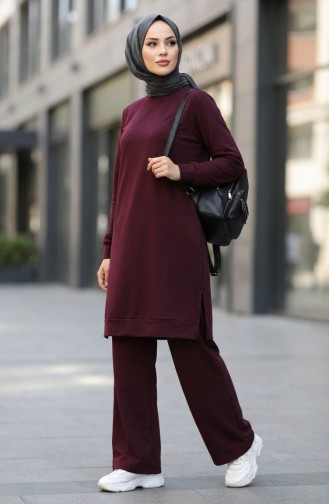 طقم رياضي بفتحة جانبية 3083-01 لون برقوقي 3083-01