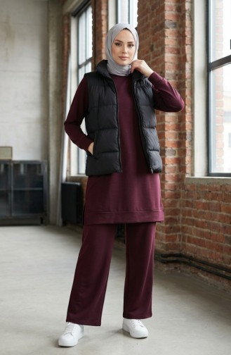 طقم رياضي بفتحة جانبية 3083-01 لون برقوقي 3083-01