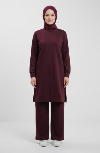 طقم رياضي بفتحة جانبية 3083-01 لون برقوقي 3083-01